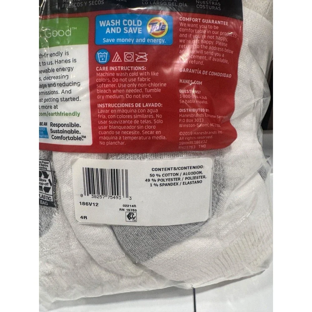 Hanes Men's Double Tough Ankle Socks 12-Pack, Size 6-12